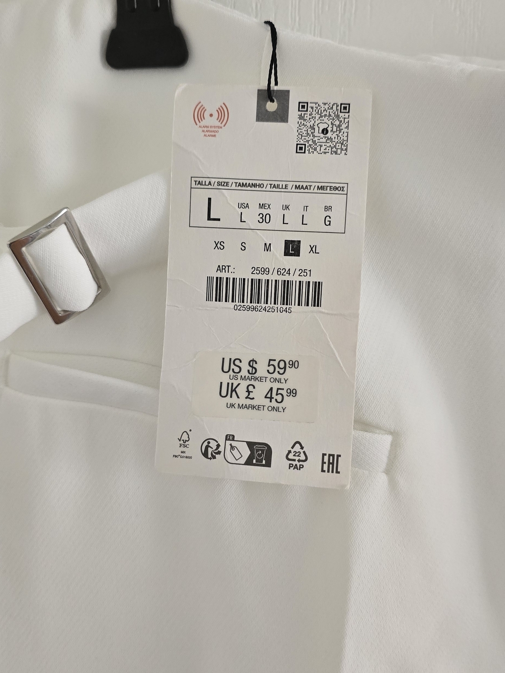 Zara White High-Waist Tailored Trousers with Silver Buckle - Picture 2 of 5